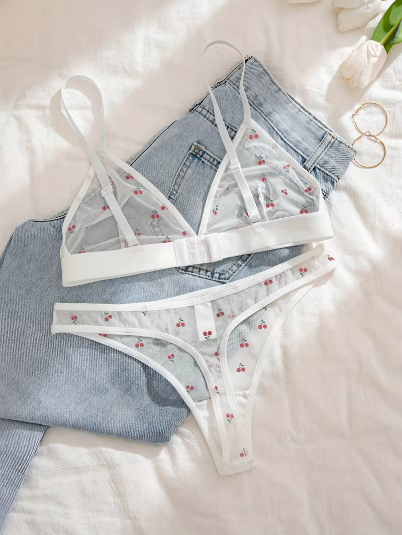 2pcs Mesh Print Triangle Cup Thong Set.