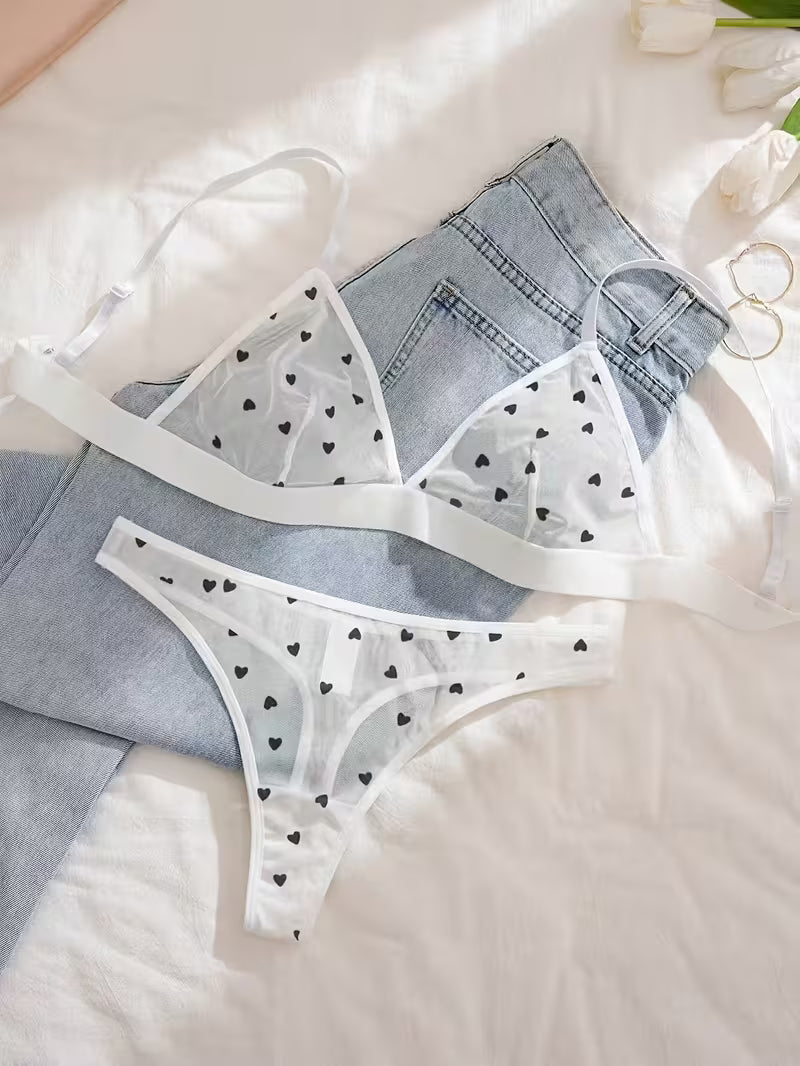 2pcs Mesh Print Triangle Cup Thong Set.