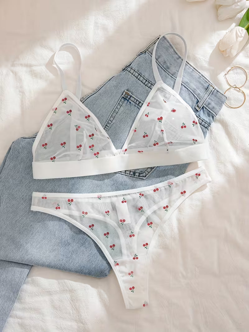 2pcs Mesh Print Triangle Cup Thong Set.