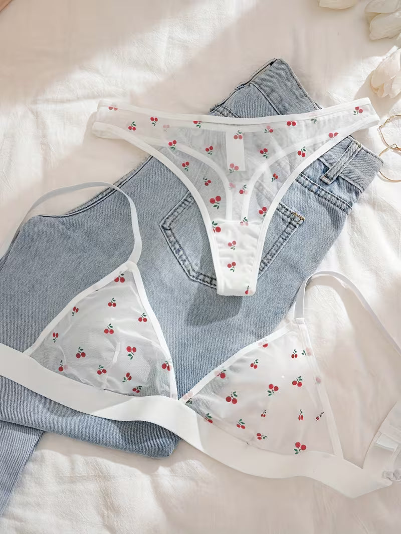 2pcs Mesh Print Triangle Cup Thong Set.