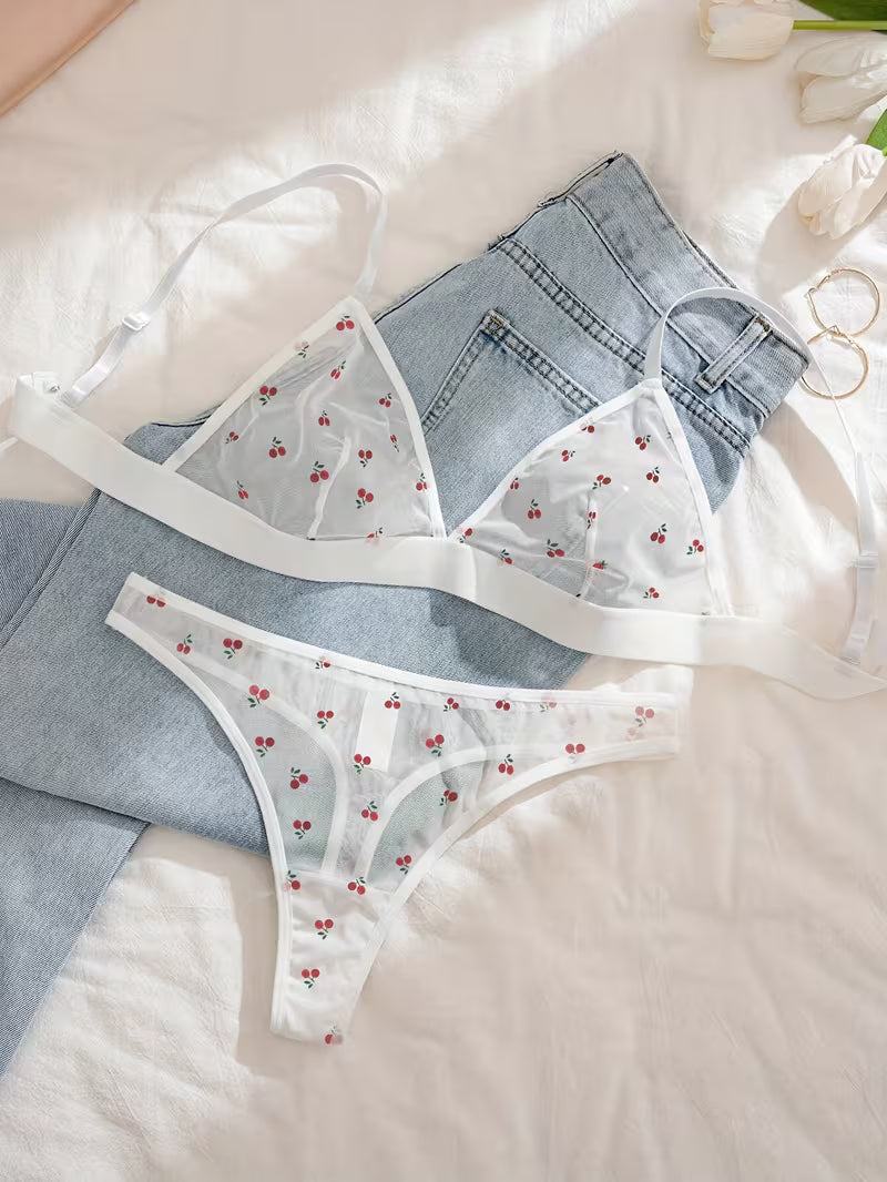 2pcs Mesh Print Triangle Cup Thong Set.