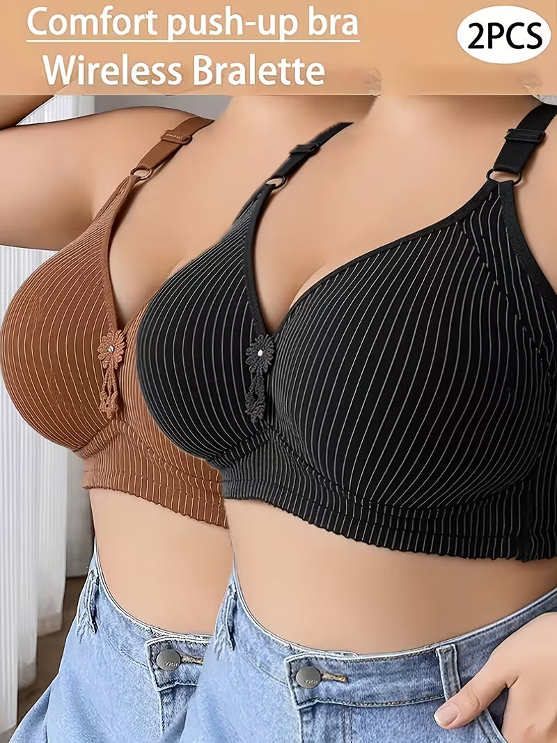 2pcs Soft Stripe Seamless Cup Bra.