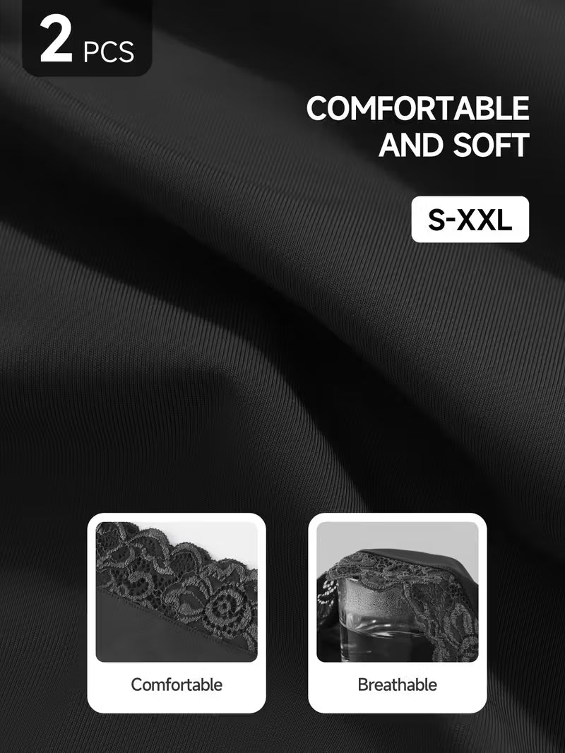 2pcs Solid Color Lace-Trimmed Briefs.