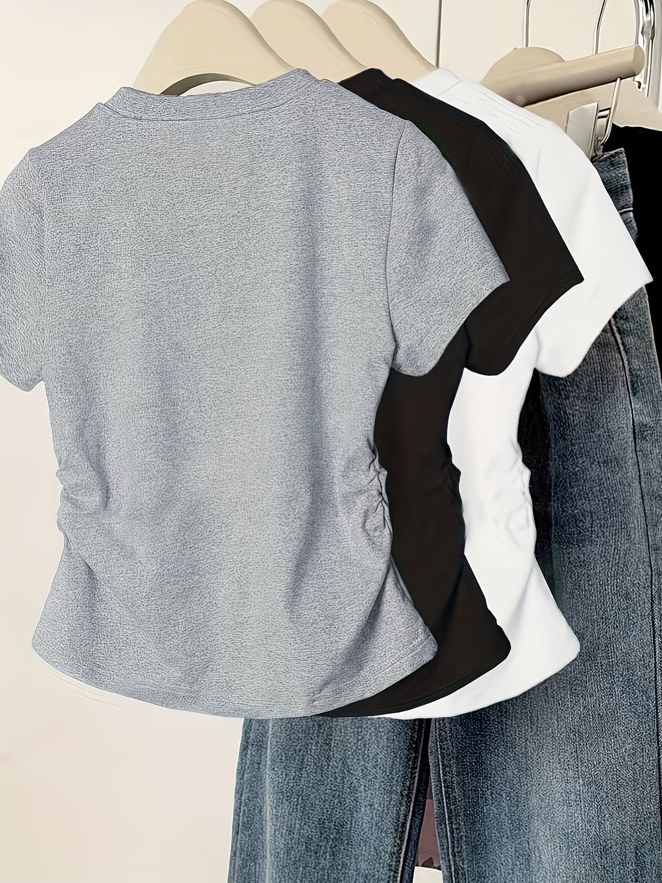 3-Pack Casual Bow-Print V-Neck Tees.