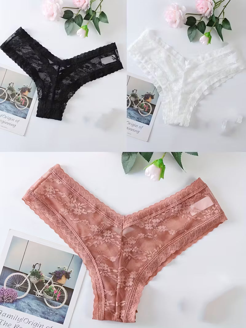 3-Pack Cross-Back Lace Thongs.