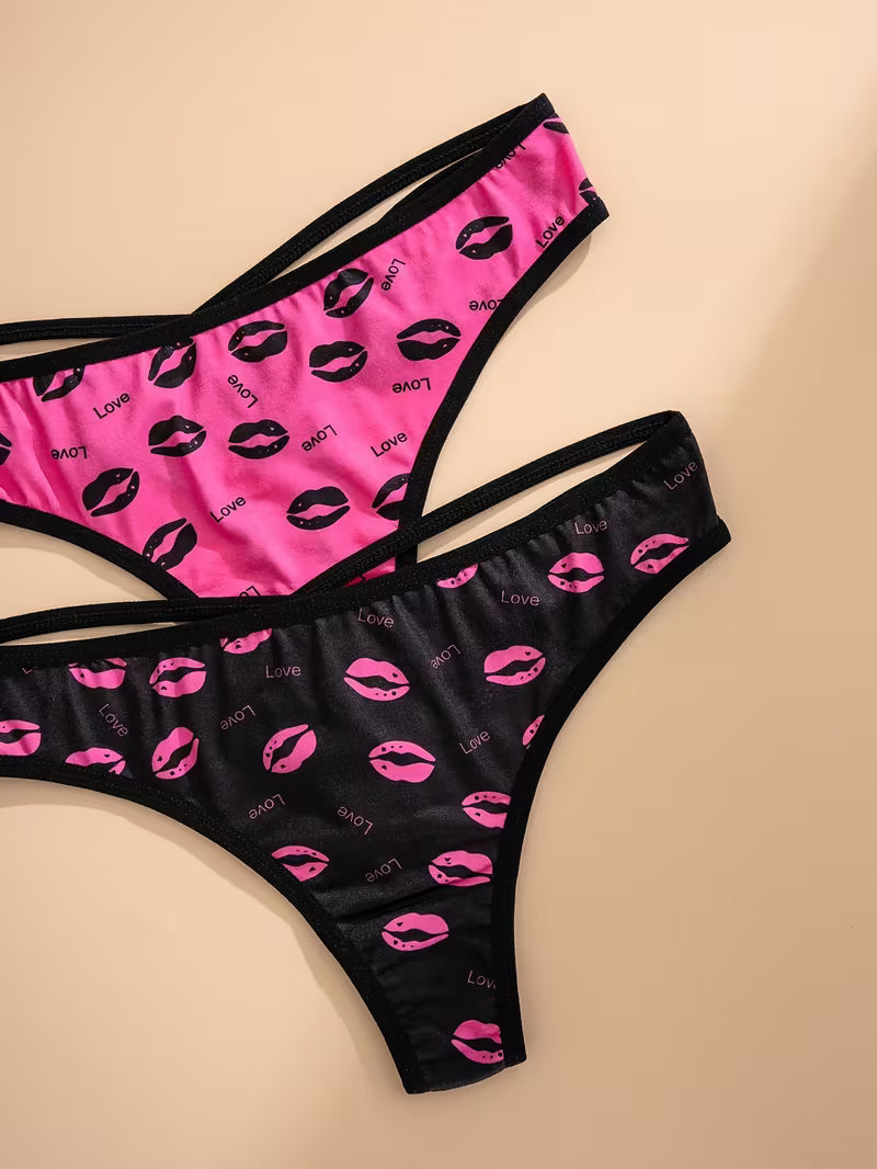 3-Pack Lip Print Back Crisscross Thong.