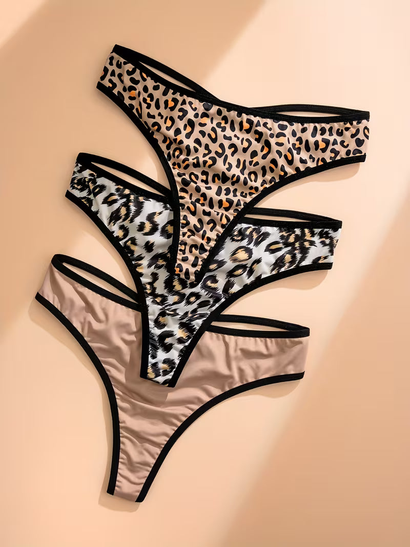 3-Pack Lip Print Back Crisscross Thong.