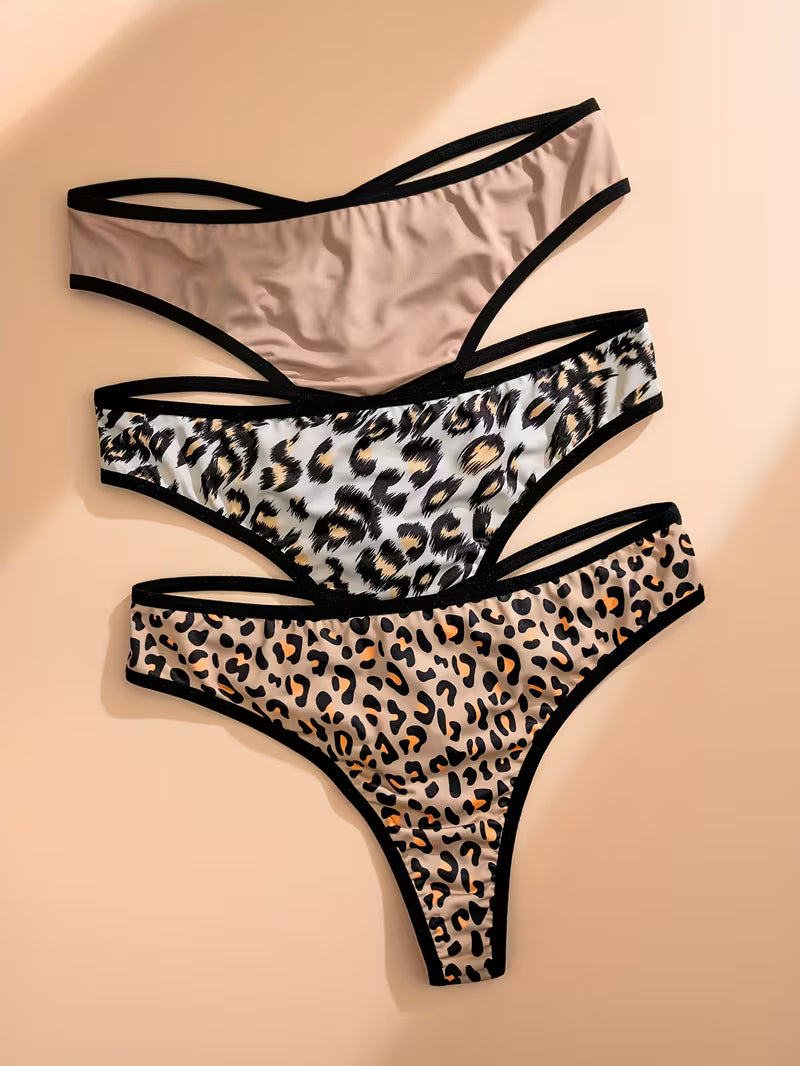 3-Pack Lip Print Back Crisscross Thong.
