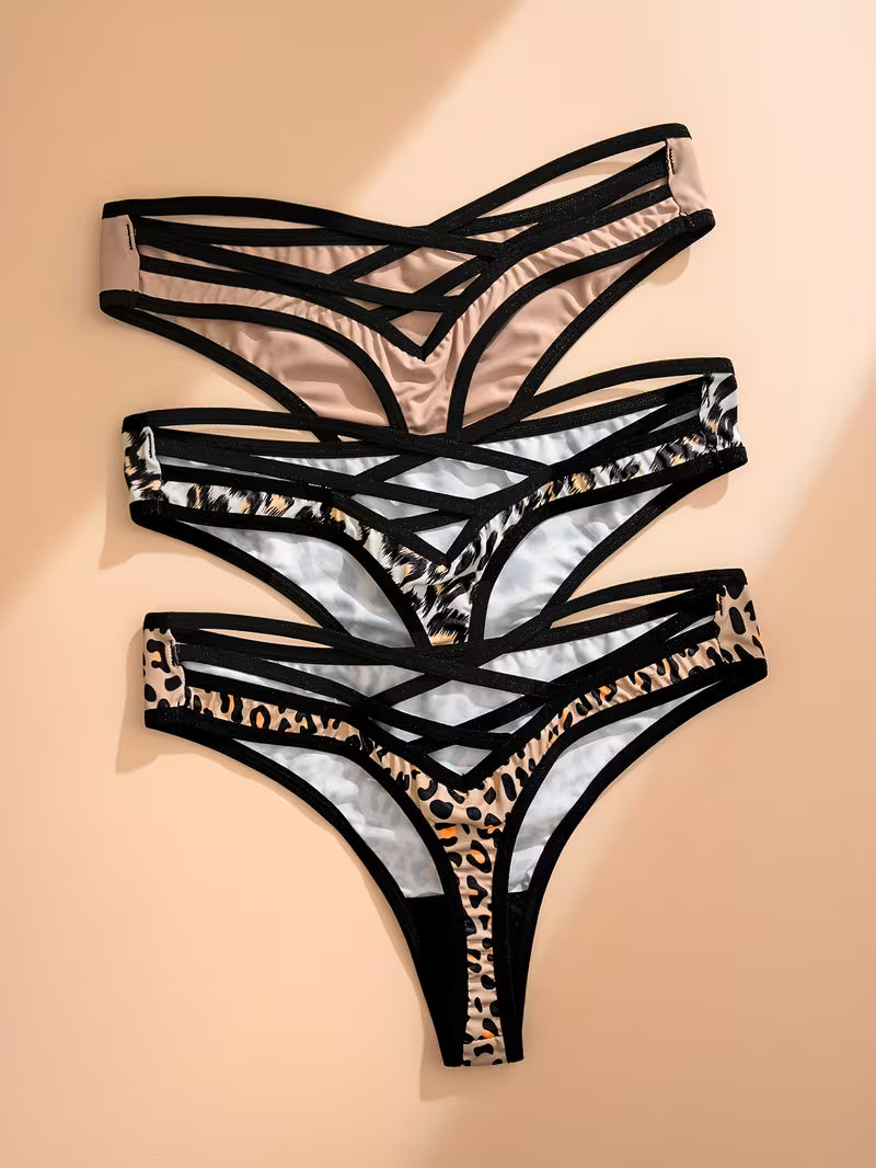 3-Pack Lip Print Back Crisscross Thong.