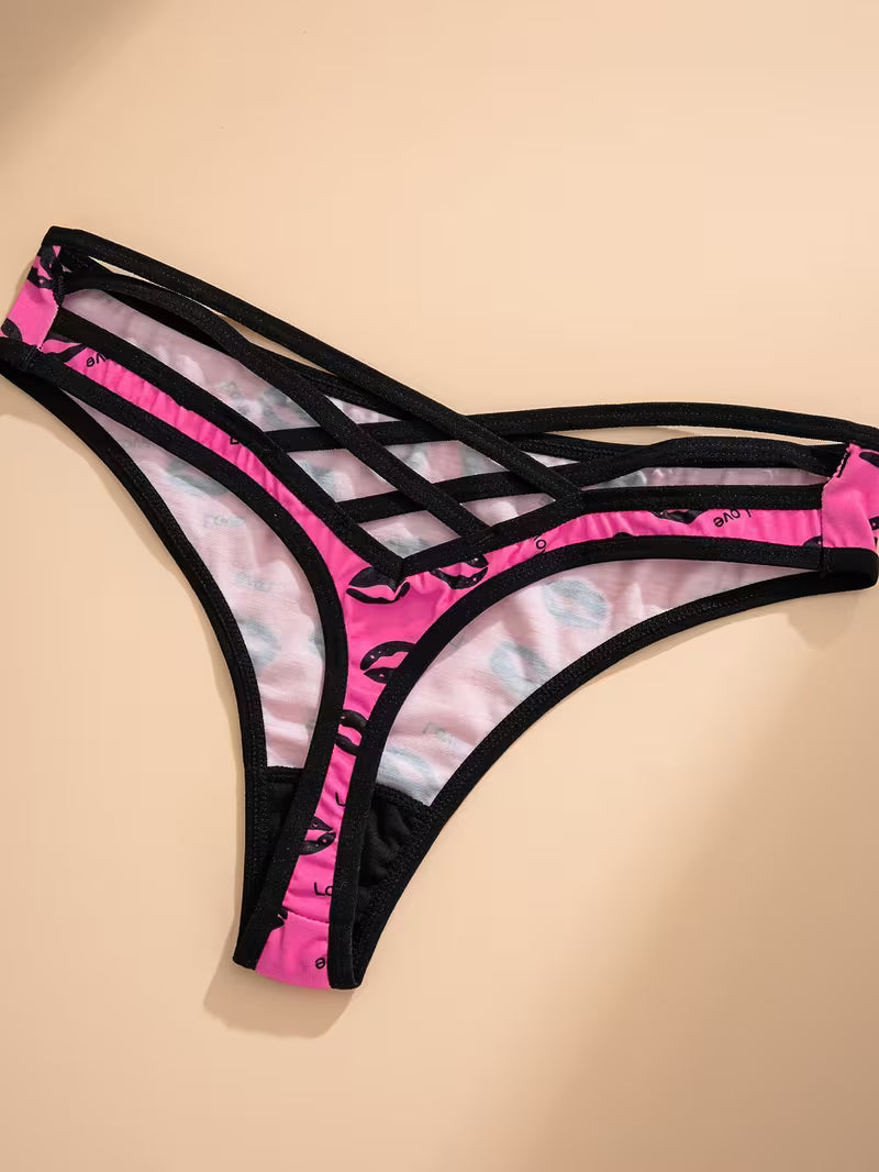 3-Pack Lip Print Back Crisscross Thong.
