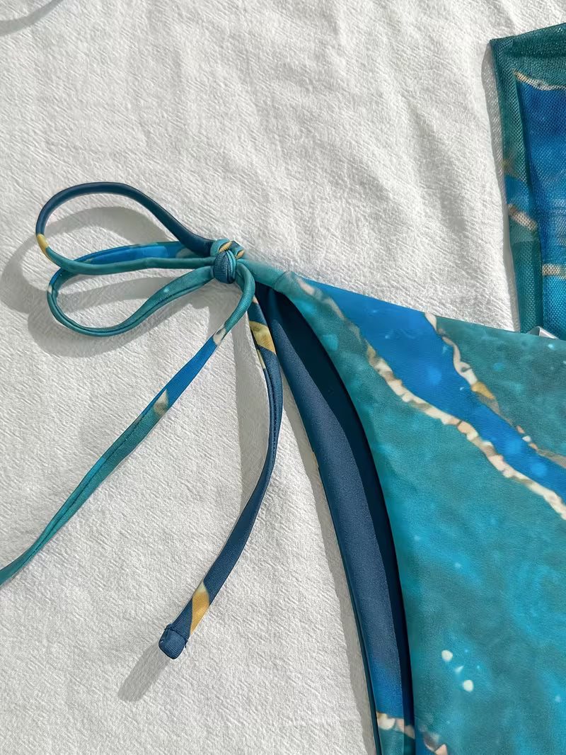 3-Piece Marble Print Bikini Set.