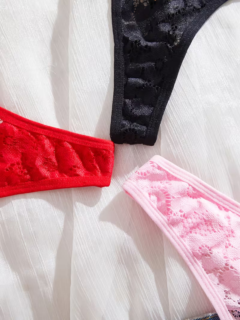 3-Piece Sexy Seamless Low-Rise Lace Thong.