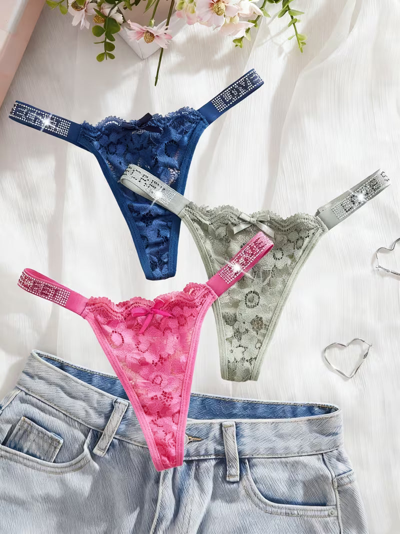3-Piece Sexy Seamless Low-Rise Lace Thong.