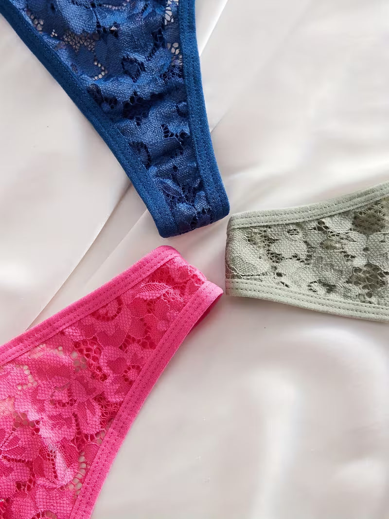 3-Piece Sexy Seamless Low-Rise Lace Thong.