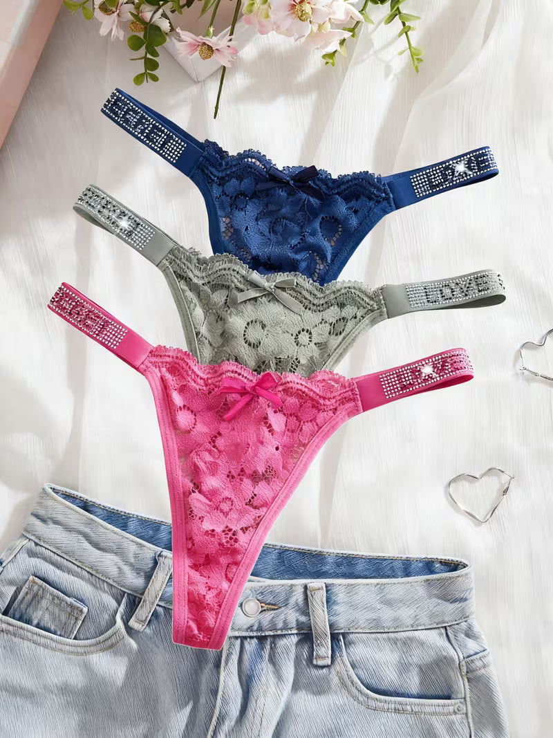3-Piece Sexy Seamless Low-Rise Lace Thong.