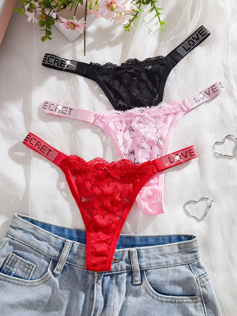 3-Piece Sexy Seamless Low-Rise Lace Thong.