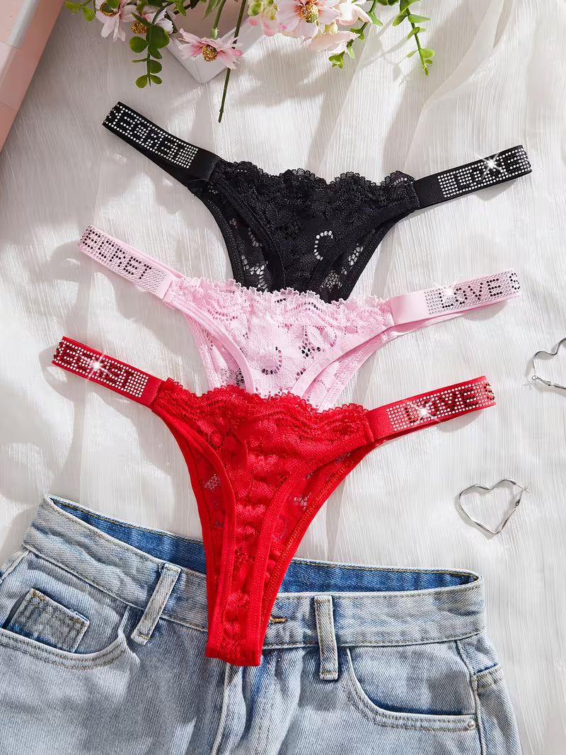 3-Piece Sexy Seamless Low-Rise Lace Thong.