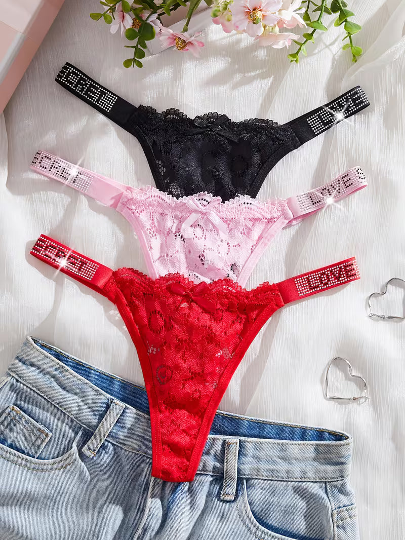 3-Piece Sexy Seamless Low-Rise Lace Thong.