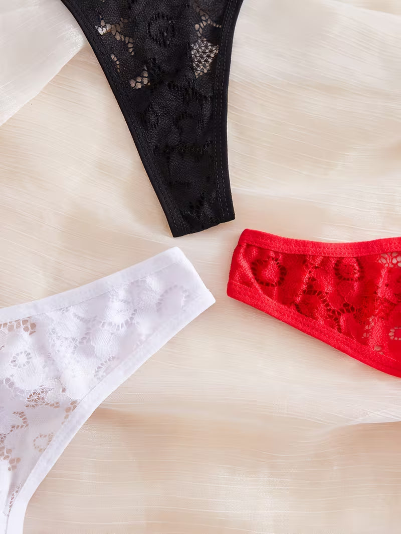 3-Piece Sexy Seamless Low-Rise Lace Thong.