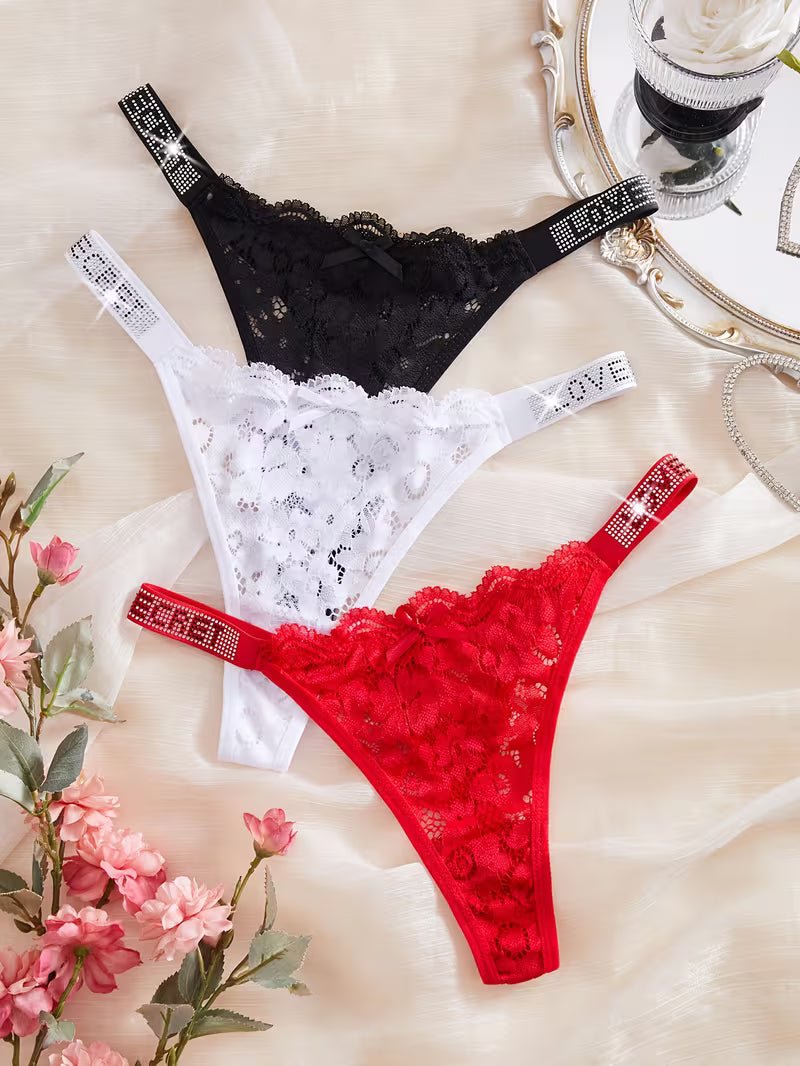 3-Piece Sexy Seamless Low-Rise Lace Thong.