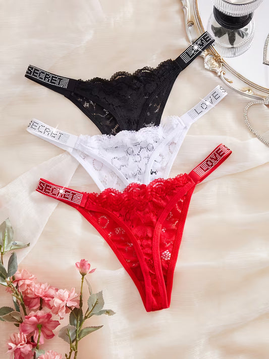 3-Piece Sexy Seamless Low-Rise Lace Thong.