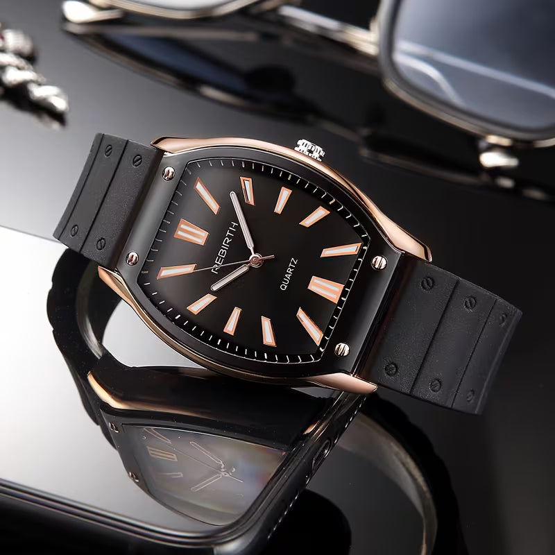 Barrel-Shaped Silicone Strap Quartz Watch.