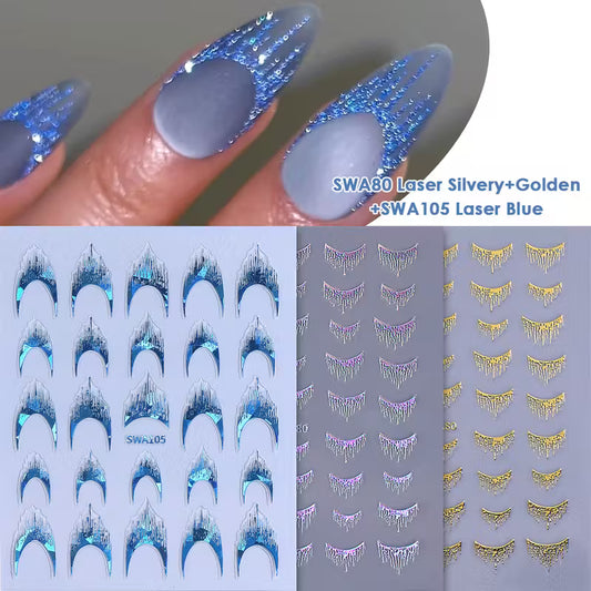 3 Sheets of Laser Fringe French Nail Art Decals.