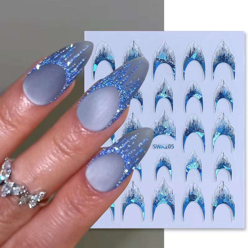3 Sheets of Laser Fringe French Nail Art Decals.