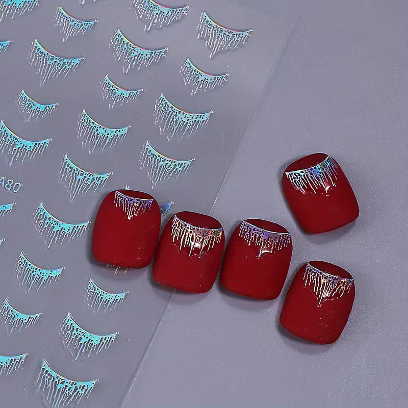 3 Sheets of Laser Fringe French Nail Art Decals.