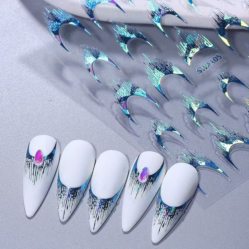 3 Sheets of Laser Fringe French Nail Art Decals.