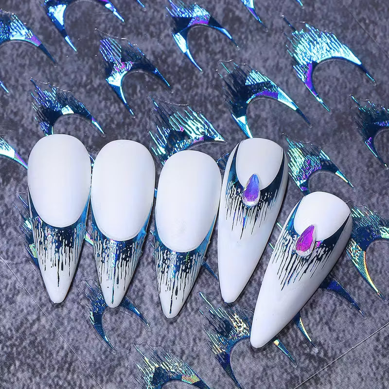 3 Sheets of Laser Fringe French Nail Art Decals.