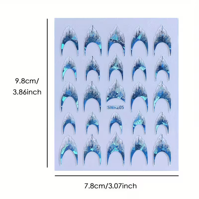 3 Sheets of Laser Fringe French Nail Art Decals.