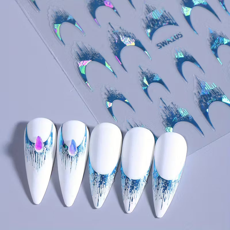 3 Sheets of Laser Fringe French Nail Art Decals.