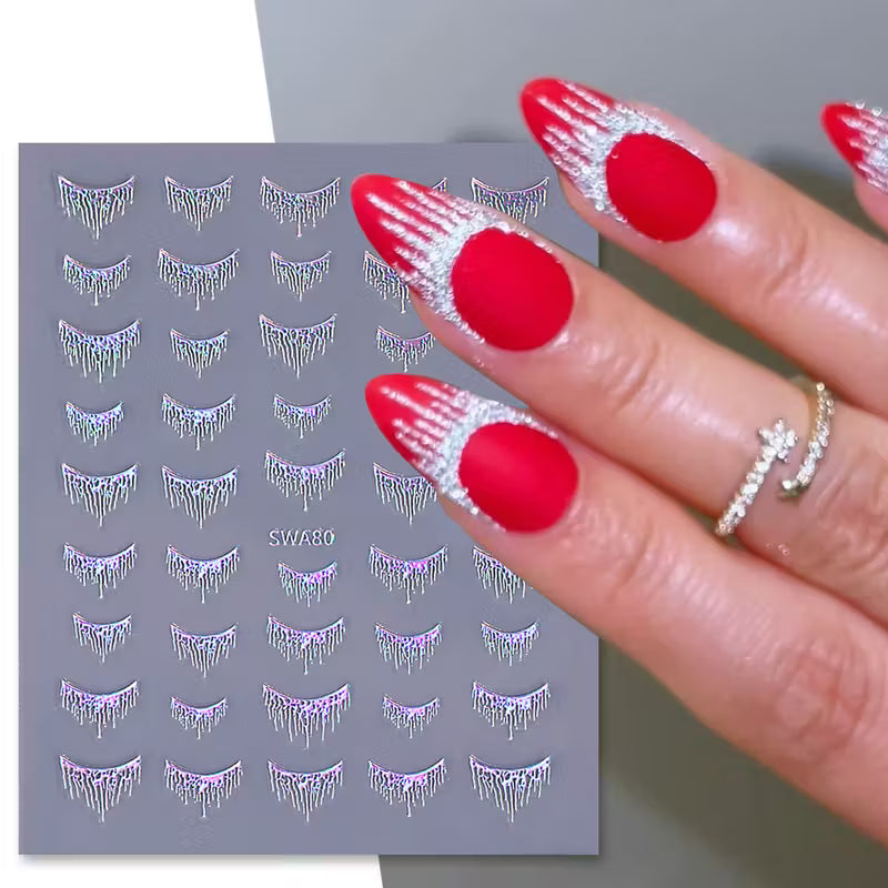 3 Sheets of Laser Fringe French Nail Art Decals.
