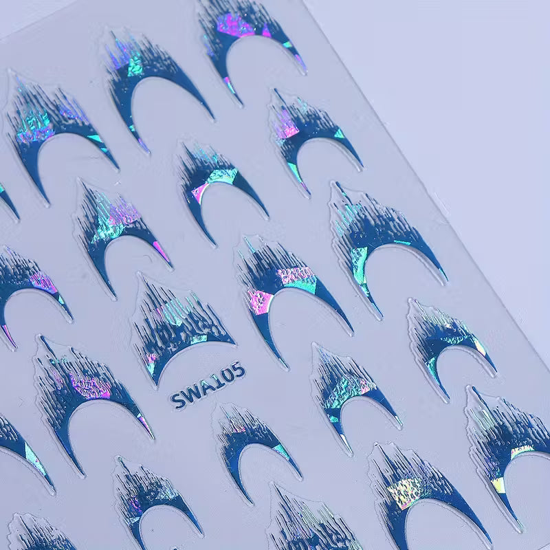 3 Sheets of Laser Fringe French Nail Art Decals.