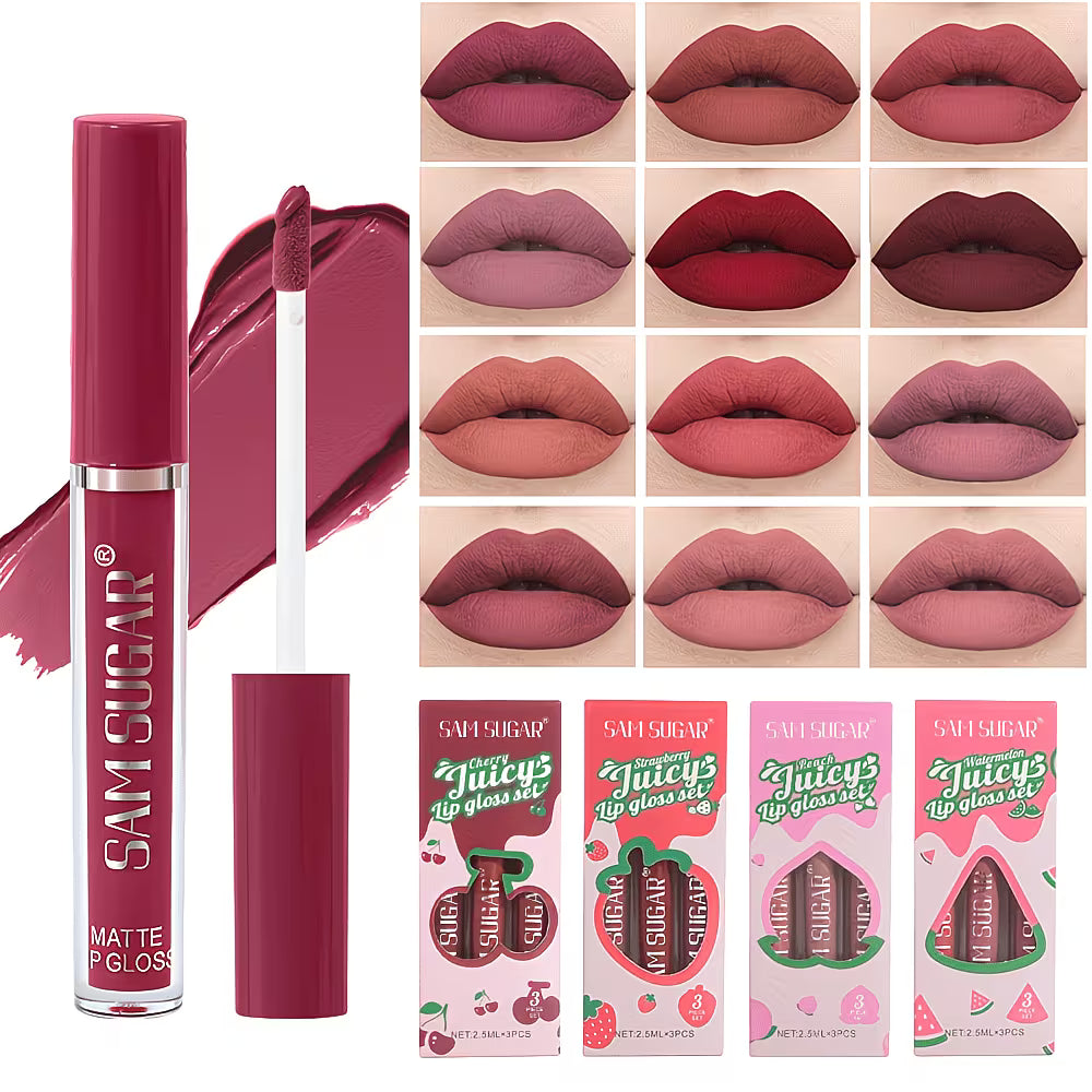 3pc Watermelon-Scented Waterproof, Matte Lip Kit.