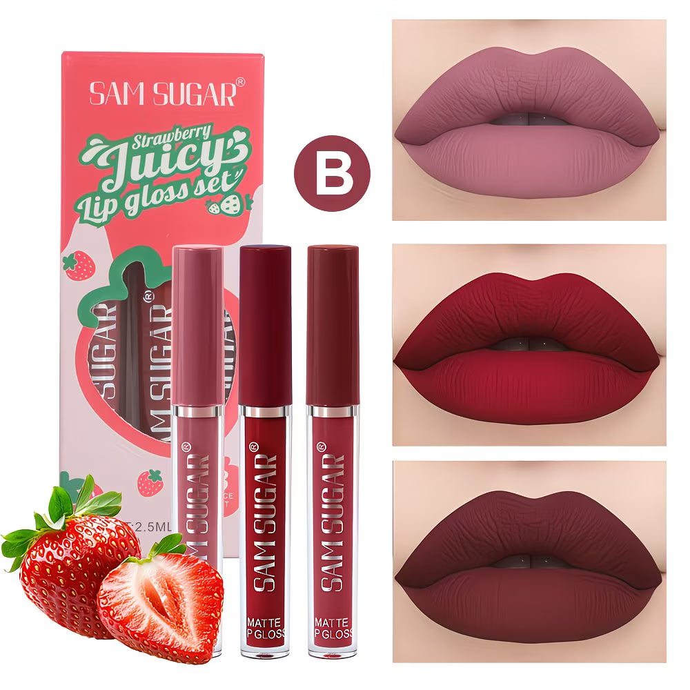3pc Watermelon-Scented Waterproof, Matte Lip Kit.