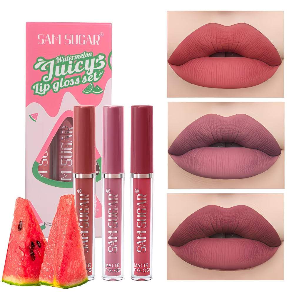 3pc Watermelon-Scented Waterproof, Matte Lip Kit.