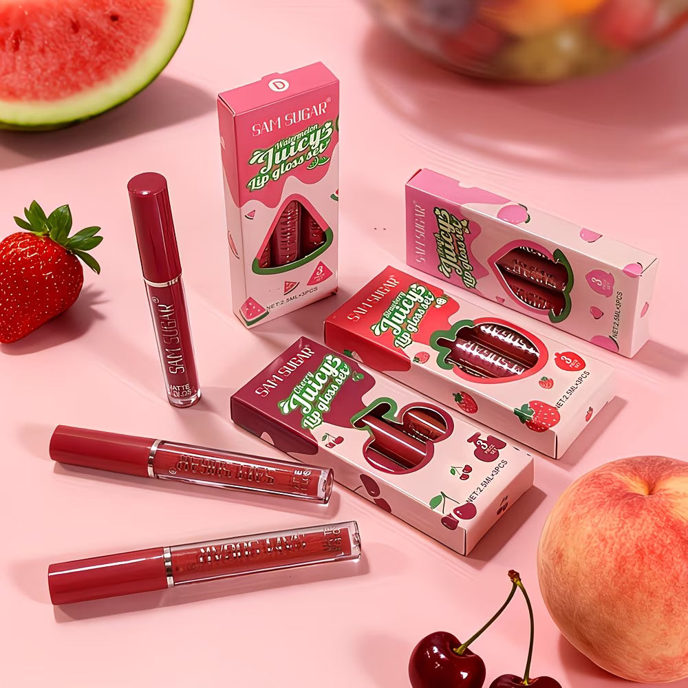 3pc Watermelon-Scented Waterproof, Matte Lip Kit.