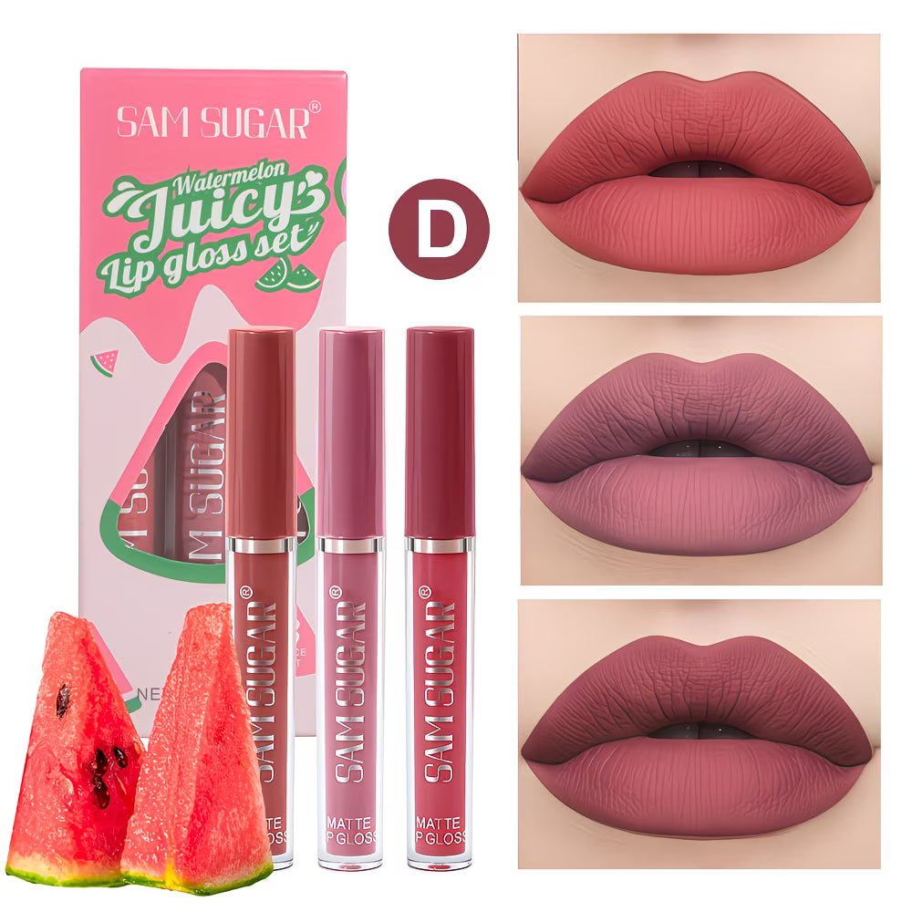 3pc Watermelon-Scented Waterproof, Matte Lip Kit.