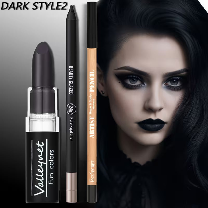 3pcs Matte Black Dark Makeup Collection.