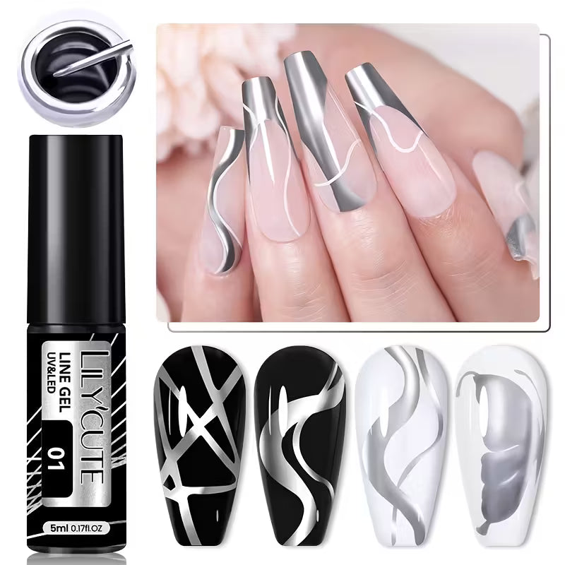 3pcs/SET 5ml Metallic Liner Nail Gel Polish Super Bright Mirror Pull Line.