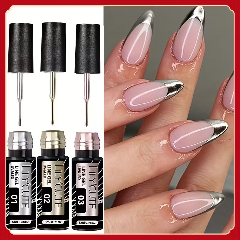 3pcs/SET 5ml Metallic Liner Nail Gel Polish Super Bright Mirror Pull Line.