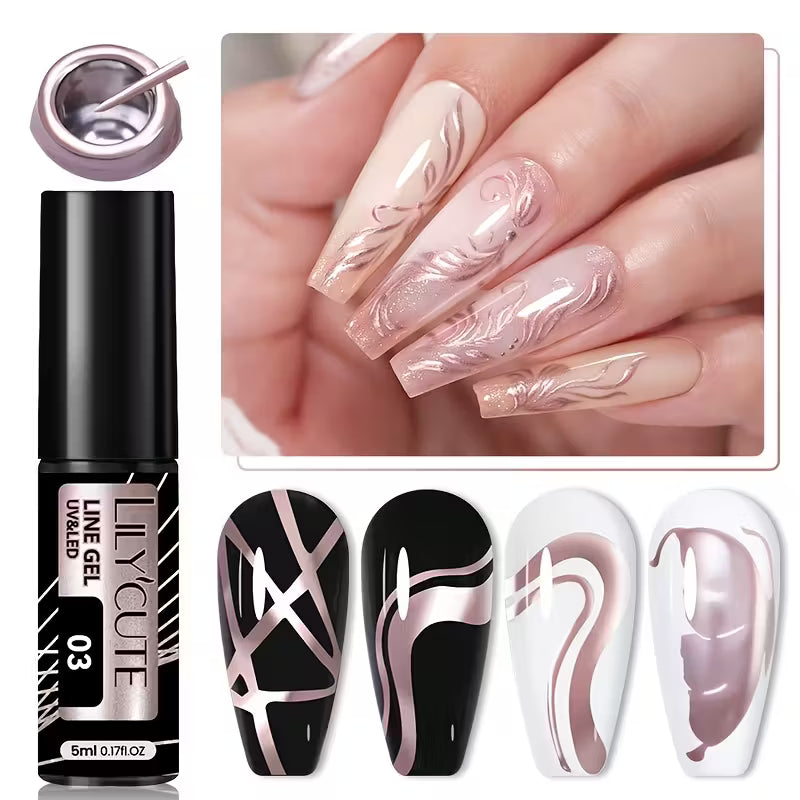 3pcs/SET 5ml Metallic Liner Nail Gel Polish Super Bright Mirror Pull Line.