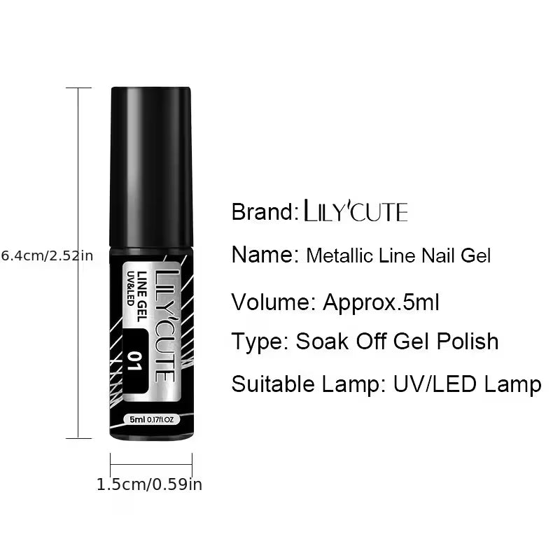 3pcs/SET 5ml Metallic Liner Nail Gel Polish Super Bright Mirror Pull Line.
