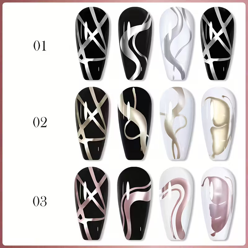 3pcs/SET 5ml Metallic Liner Nail Gel Polish Super Bright Mirror Pull Line.