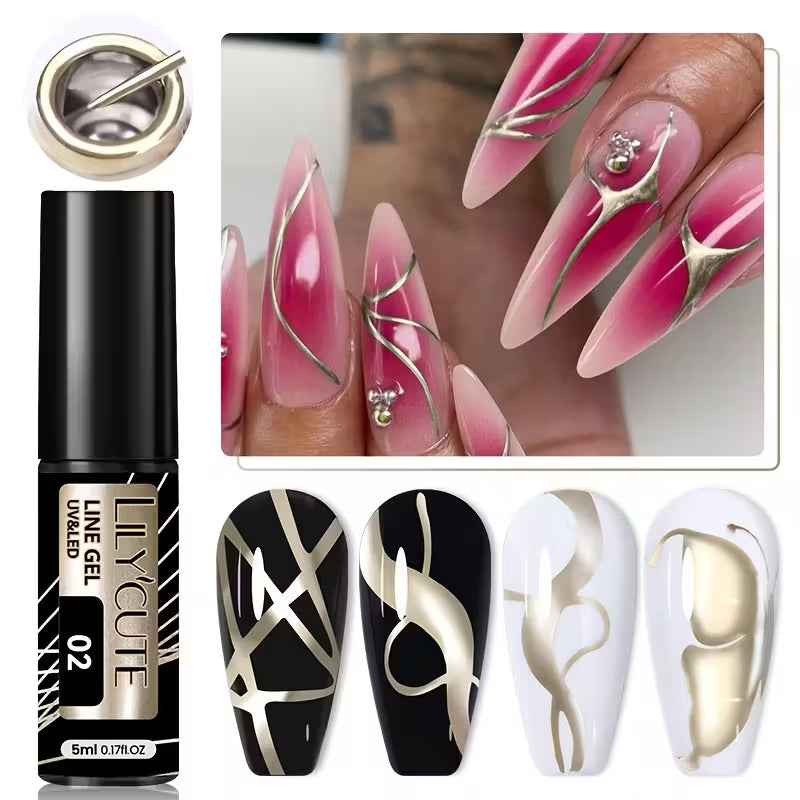 3pcs/SET 5ml Metallic Liner Nail Gel Polish Super Bright Mirror Pull Line.