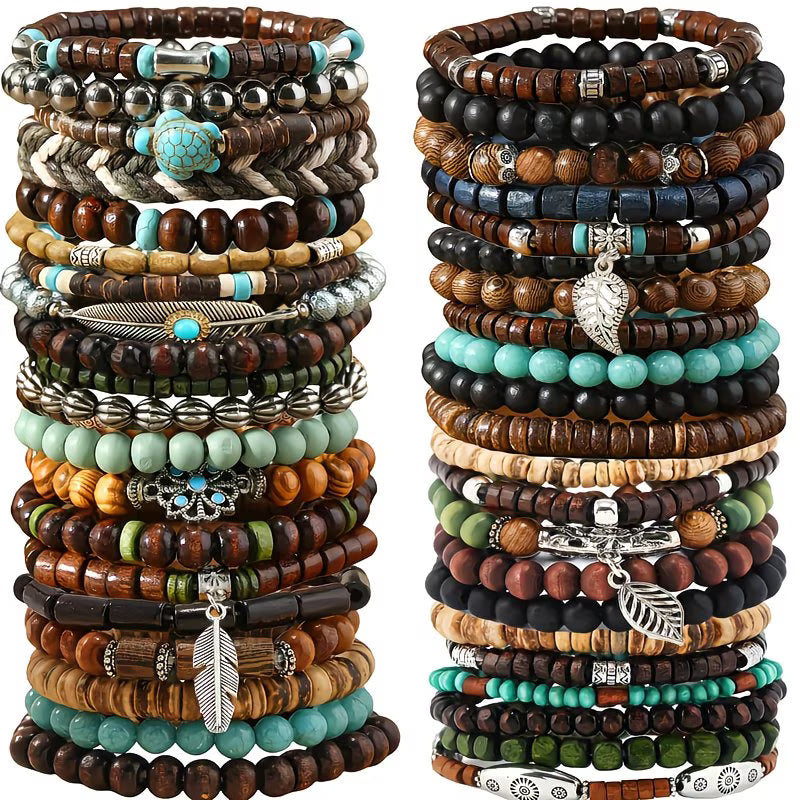 42pc Bohemian Wooden Bead Bracelet Mega-Set.
