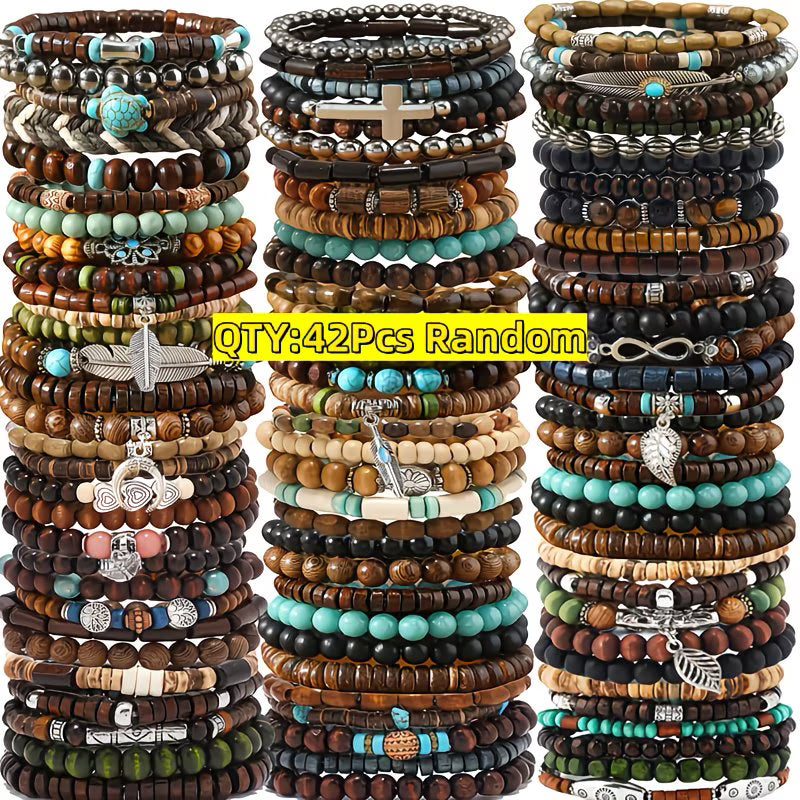 42pc Bohemian Wooden Bead Bracelet Mega-Set.