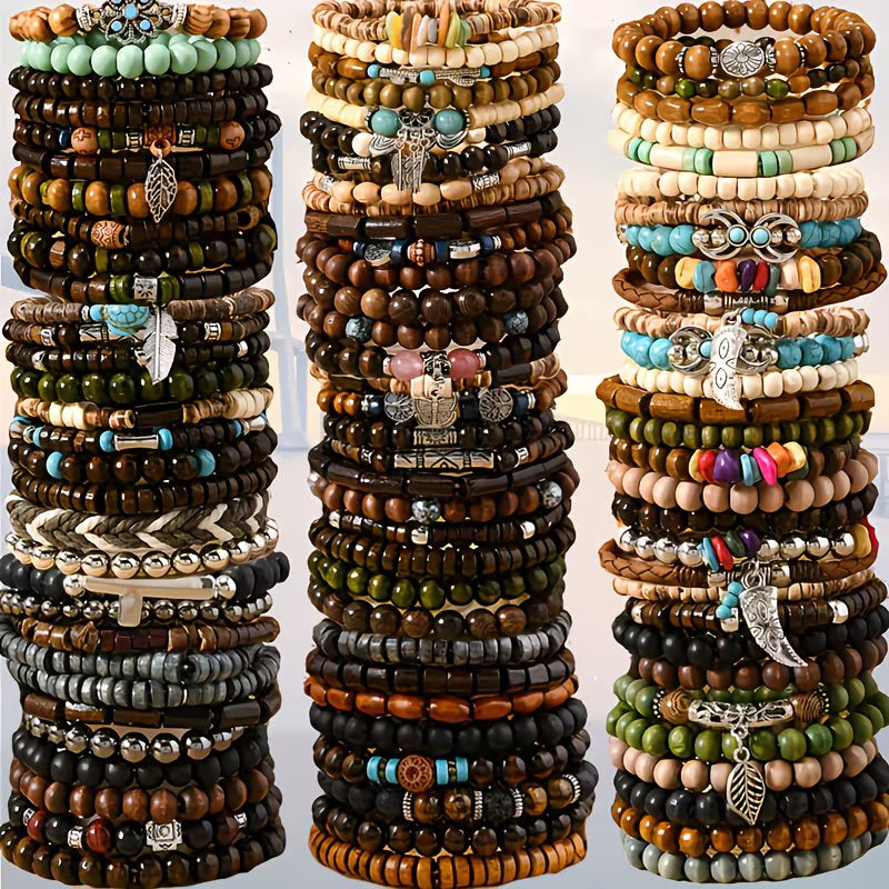 42pc Bohemian Wooden Bead Bracelet Mega-Set.